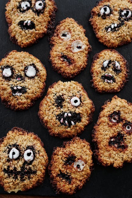 Oatmeal cookies decorated as monsters